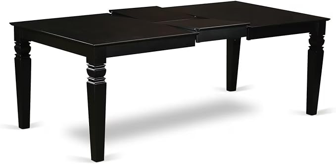 East West Furniture LGAN9-BLK-C 9 Piece Dining Room Table Set Includes a Rectangle Kitchen Table with Butterfly Leaf and 8 Linen Fabric Upholstered Dining Chairs, 42x84 Inch, Black