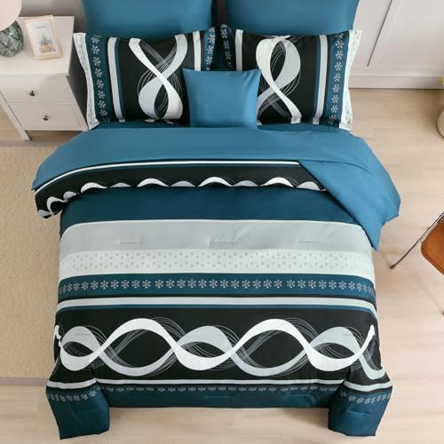 Anibedding Comforter Set Queen Size, 8 Piece Teal Boho Bed in a Bag - Image 2
