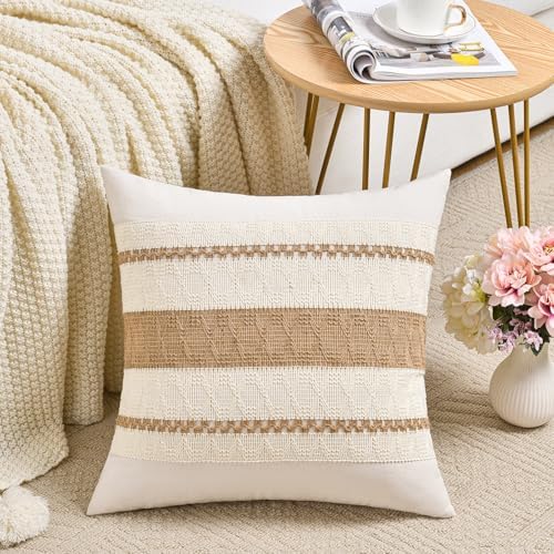 Fancy Homi Set of 1 Boho Neutral Decorative Throw Pillow Cover 18x18 Inch by Fancy+Homi