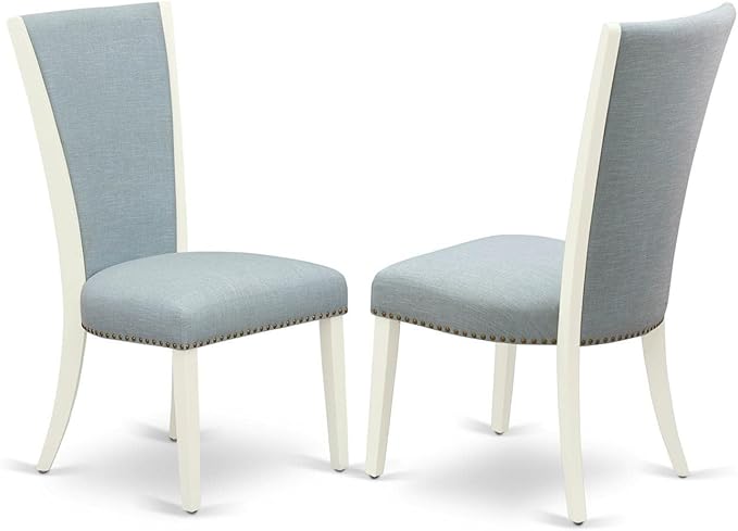 East West Furniture ANVE5-LWH-15 5 Piece Dining Room Furniture Set Includes a Round Kitchen Table with Pedestal and 4 Baby Blue Linen Fabric Parson Dining Chairs, 36x36 Inch, Linen White