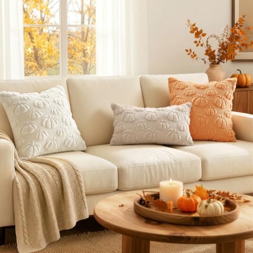 MIULEE Fall Decor Pillow Covers 18x18 Set of 2 Pumpkin Cream White - Image 3