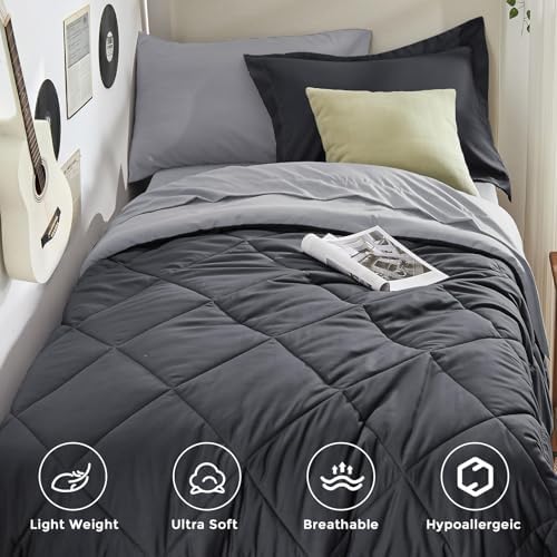 HEVUMYI 5-Piece Twin XL Comforter Set, Dark & Light Grey Bed in a Bag - Image 2