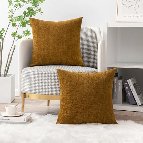 MIULEE Soft Chenille Throw Pillow Covers Mustard 16x16 Inch Pack of 2 - Image 5