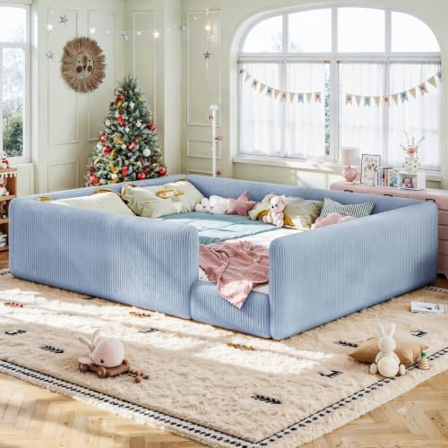Queen Corduroy Upholstered Floor Bed - Image 4