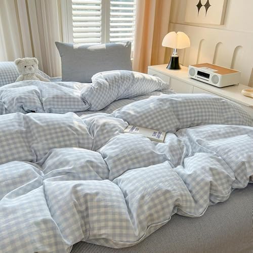 Nayoroom Blue Gingham Comforter Set Queen Plaid Boys Dorm Bedding Set - Image 4
