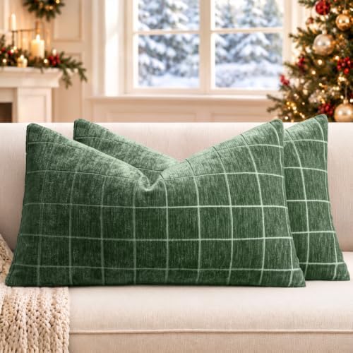 MIULEE Christmas Moss Green Plaid Decorative Lumbar Pillow Covers by MIULEE