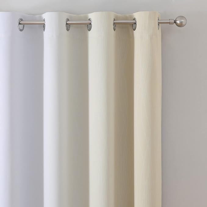 Estelar Textiler Beige and Greyish White Blackout Curtains 102 Inches Long - Image 4
