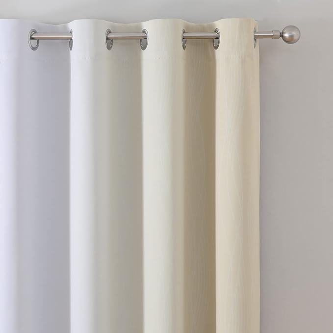 Estelar Textiler Beige and Grayish White Blackout Curtains & Drapes - Image 4