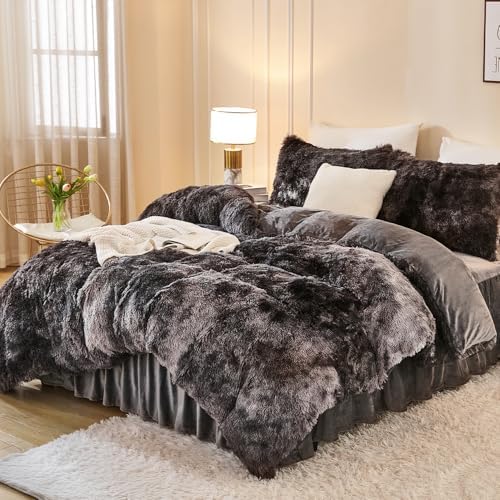 Andency Tie-Dyed Dark Grey Comforter Full Size Set, Fluffy Bedding Set - Image 2