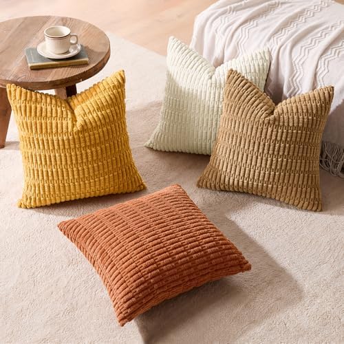 MIULEE Pack of 4 Fall Corduroy Decorative Throw Pillow Covers 20x20 Camel - Image 7