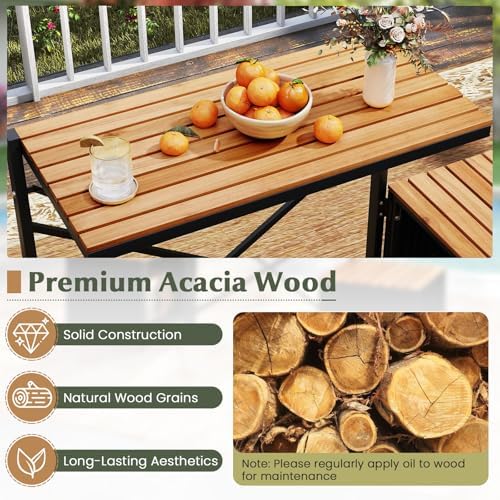 Tangkula 3-in-1 Convertible Bench Bar Table, Outdoor Folding Table & Chair - Image 3