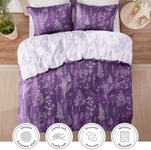 Love's cabin Floral Comforter Set Cute Bedding Twin Reversible Dark Purple - Image 4