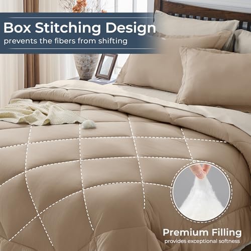 HEVUMYI 7-Piece Full Comforter Set, Khaki & Linen Bed in a Bag - Image 4