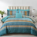 Boho Full Comforter Set 8 Pieces, Teal and Yellow Striped Comforter by Cottolester
