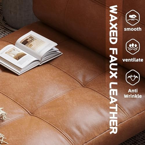 Convertible Faux Leather Sleeper Sofa, 5-Position Adjustable Backrest, - Image 6