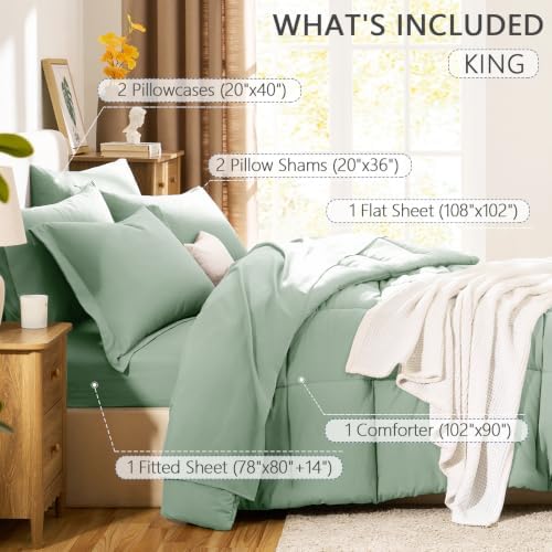 CozyLux King Size Comforter Set, 7-Piece Bed in a Bag, Sage Green - Image 6