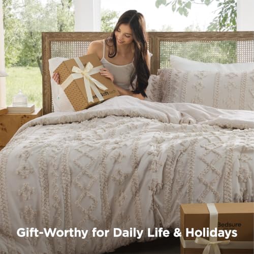 Bedsure Tufted Boho Comforter Set King, Bedroom Decor Bedding Set Linen - Image 4