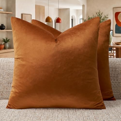 GIGIZAZA Burnt Orange Velvet Throw Pillow Covers 16x16 Pack of 2 by GIGIZAZAFocusingonhomedecoration
