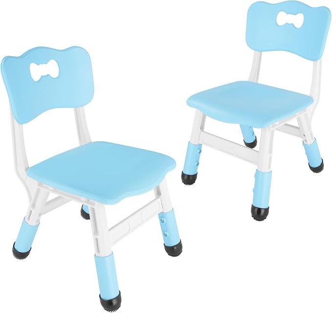 FUNLIO Adjustable Kids Chair (2pcs), 3 Level Height Adjustable Toddler Chair for Ages 3-8, Sturdy Child Chair with Maximum Bearing 220lbs, for Classrooms/Daycares/Homes, CPC & CE Approved - Blue