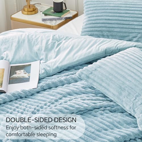 BEDELITE Fleece Queen Comforter Set, Fluffy Bed Set, Light Blue - Image 4