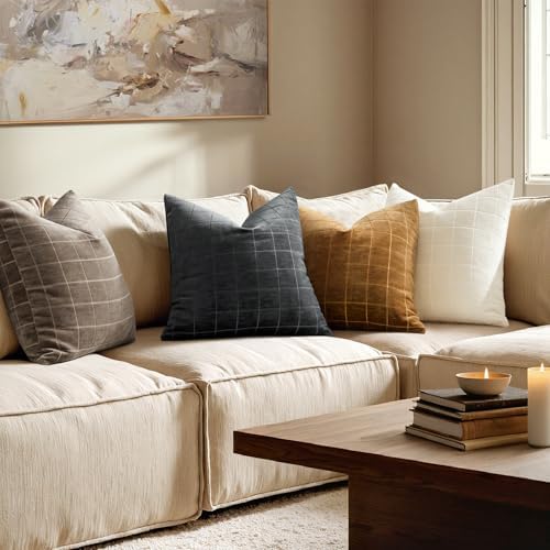 MIULEE Black Plaid Decorative Throw Pillow Covers 20x20 Set of 2 - Image 4