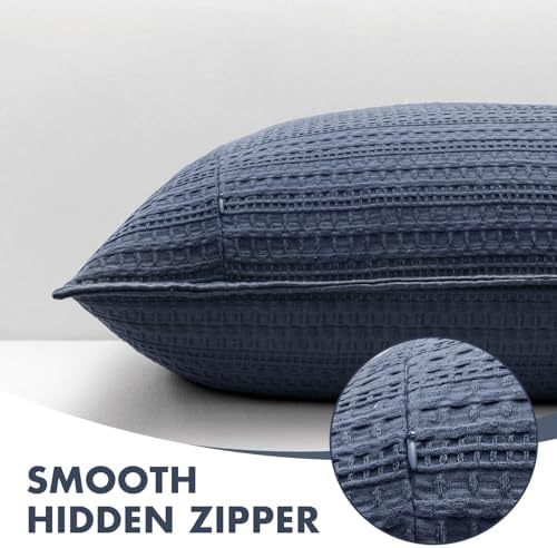 Decorative Waffle Euro Sham Pillow Covers 24x24 Navy Blue 2 Pack - Image 6