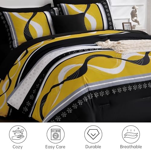 Anibedding Yellow Black Comforter Set Full Size, 8 Pieces Bed in a Bag - Image 4