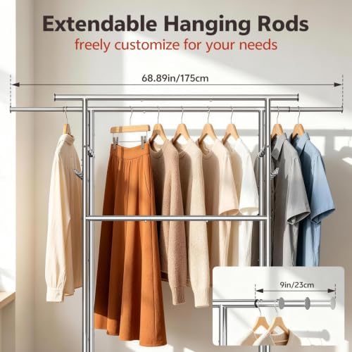 Heavy Duty Clothes Rack Load 550LBS, Rolling Clothing Rack Silver - Image 5