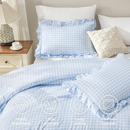 Andency Blue Gingham Twin Size Ruffle Comforter Set, 2 Pieces - Image 7