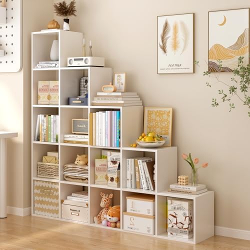 OSCHF Ladder Cube Storage Bookcase, 15-Cube Corner Shelf by OSCHF