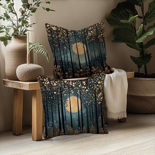 Vintage William Morris Inspired Gold Moon Pillow Covers 18x18 Set of 2 - Image 5