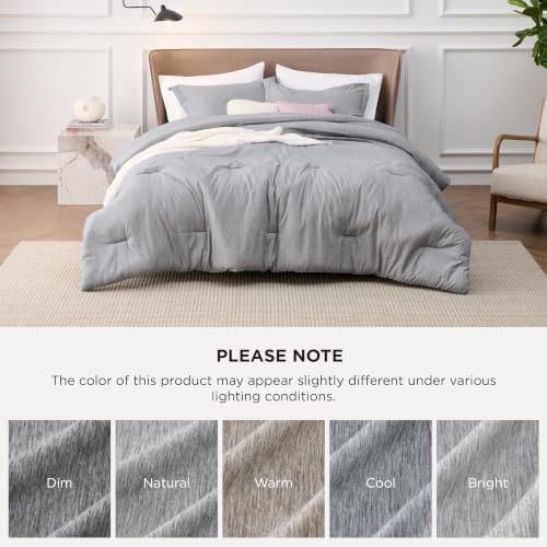 Bedsure Oversized Queen Comforter Set 3Pcs, Soft Light Grey Cationic Dyed - Image 6
