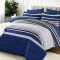 Dobuyly Navy Blue Queen Comforter Set 7 Pieces, Boho Striped Bed in a Bag Queen by Dobuyly