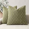 Foindtower Decorative Striped Boucle Throw Pillow Covers 22x22 Olive Green by Foindtower