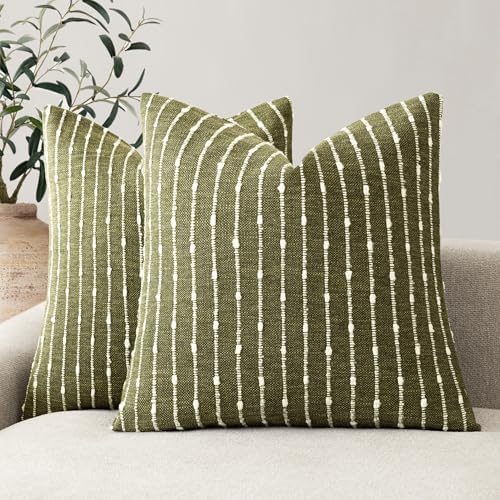 Foindtower Decorative Striped Boucle Throw Pillow Covers 22x22 Olive Green by Foindtower