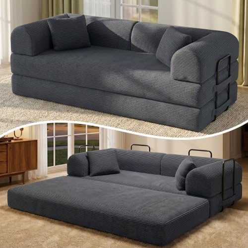79" Convertible Futon Sofa Bed, Boneless Couch, Dark Gray by ZQRhome