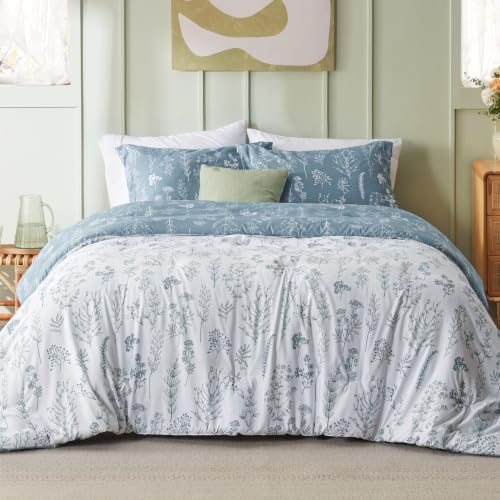 Bedsure Floral Comforter Set Cute Bedding Set King Reversible Mineral Blue - Image 2