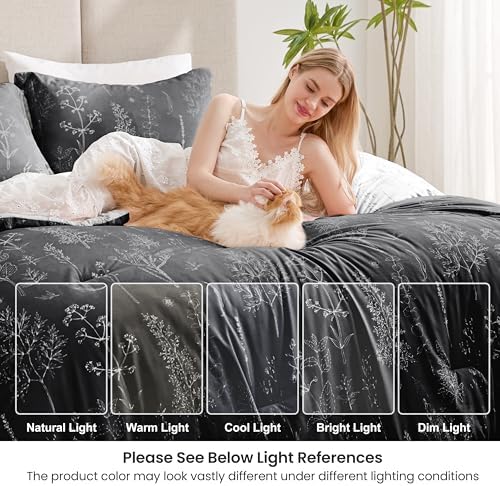 Love's cabin Floral Comforter Set Cute Bedding Twin Reversible 2Pcs Black - Image 6
