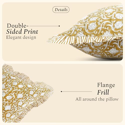 CPC Mustard Regal Block Print Ruffle Sham Pillow Cover 12x20 Inch Pack of 1 - Image 2