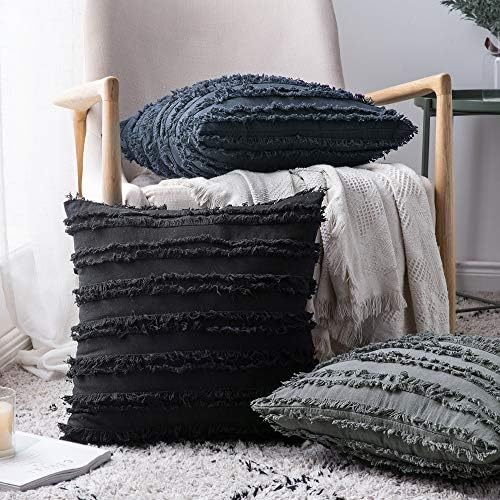 MIULEE Boho Linen Striped Throw Pillow Covers 20x20, Dark Grey - Image 5