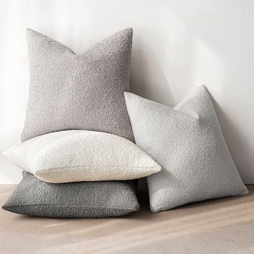 MIULEE Decorative Boucle Throw Pillow Covers 18x18 Inch Grey Set of 4 - Image 4