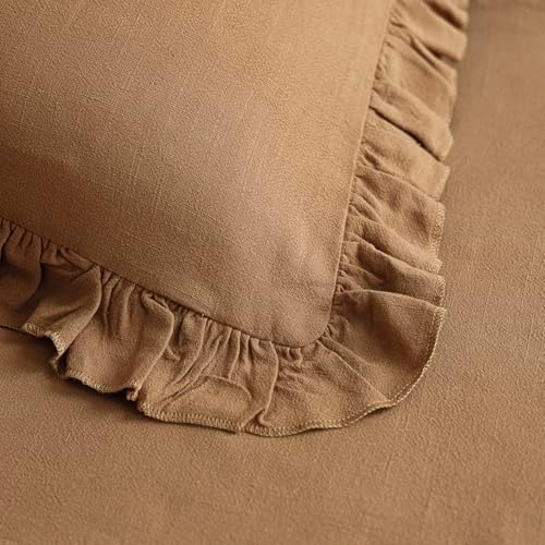 Foindtower Linen Fringe Ruffle Throw Pillow Covers 18×18 Inch Orange Brown - Image 2