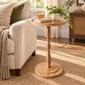 Round Drink Table, Small Pedestal Side Table, Martini Table, Natural Oak by Unknown