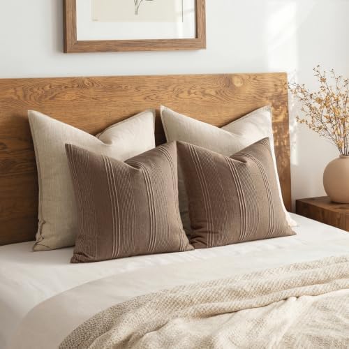 MIULEE Decorative Striped Throw Pillow Covers 20x20 Inch Coco Brown 2 Pack - Image 6