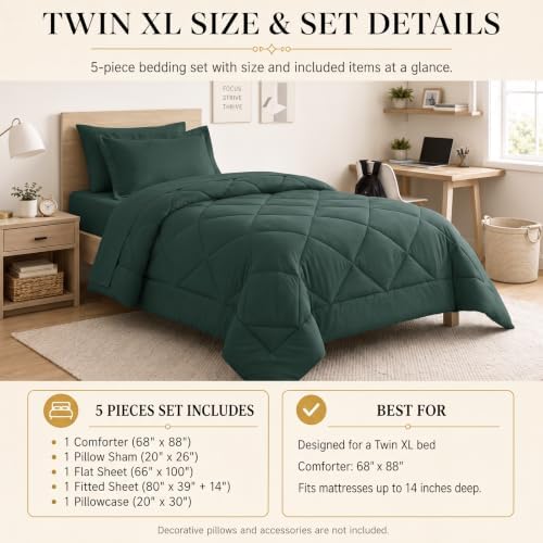 CozyLux Twin XL Comforter Set 68"x88" Forest Green - Image 2