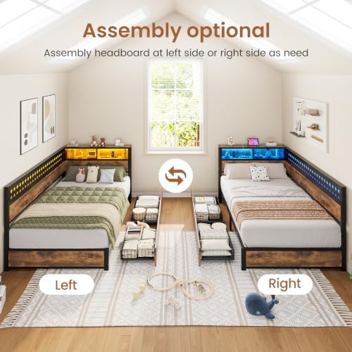 Twin Corner Bed Frame with 2 Storage Drawers, Charging Station - Image 4