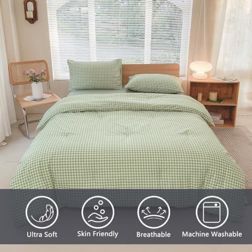 NSNLGSGC Comforter Set, Sage Green Gingham, Twin Size, 2 Pieces - Image 2