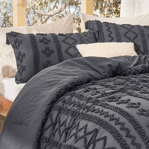 Bedsure Tufted Boho Comforter Set Twin, Bedroom Decor Bedding Set Dark Grey - Image 6