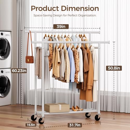 HYSEYY Clothes Rack, Double Rods Rolling Clothing Rack - Image 3