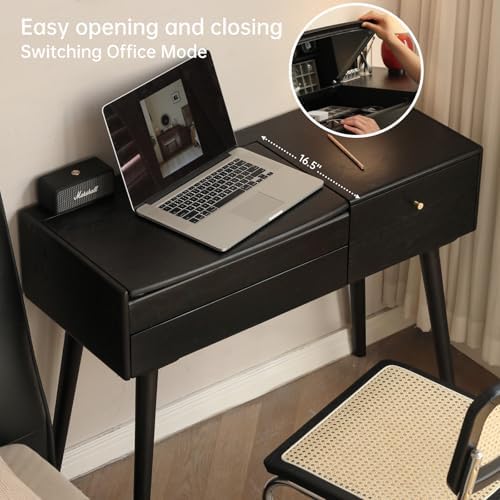 Small Vanity Desk with LED Mirror, Fully Shippment Solid Wood Flip-top Design - Image 4